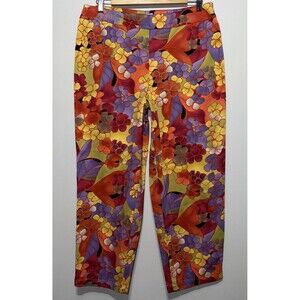 Talbots Cropped Pants Stretch Sz 14P Side Zip Bright Floral Hydrangeas Pockets